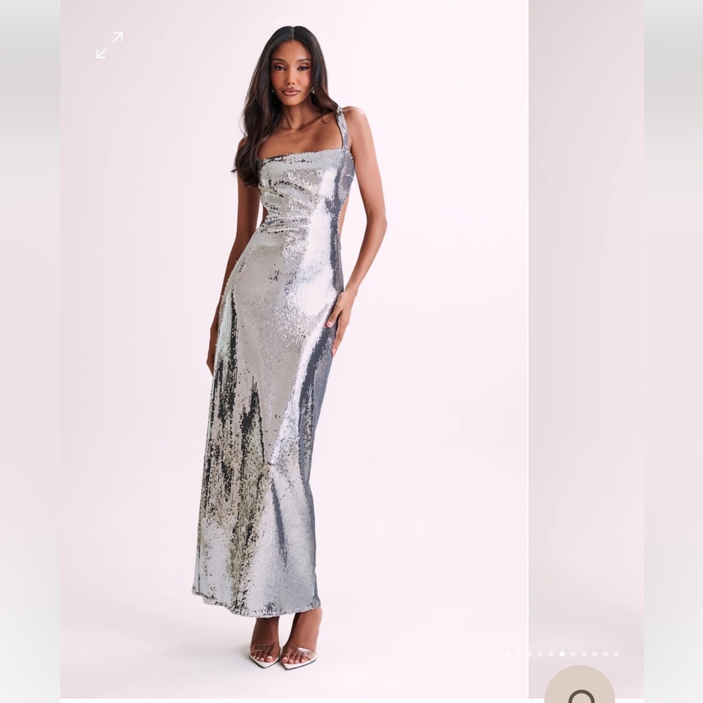 ADORIA
Sequin Cut Out Maxi Dress - Silver MESHKI. Worn once, like new condition
